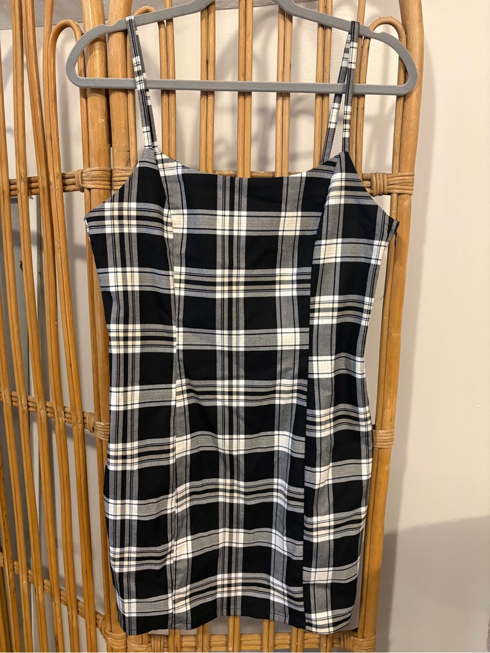 H&M Black and White Plaid Mini Slip Dress